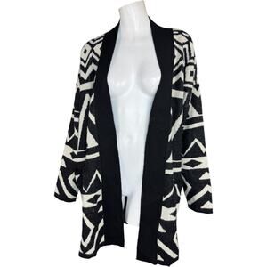 Denim & Co. Canyon Retreat Jacquard Cardigan Washed Black Geo X-Large